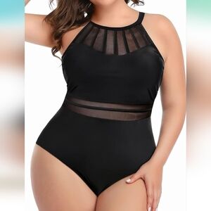 AQUA EVE PLUS SIZE One Piece Mesh Tummy Control Swimsuit